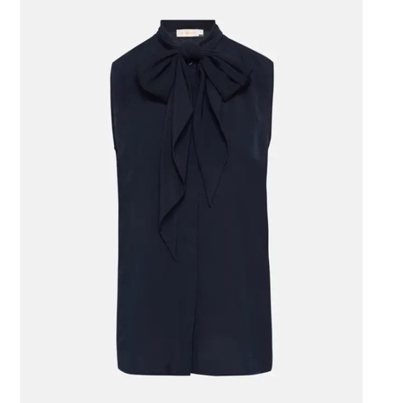 Tory Burch navy blue sleeveless bow blouse - Picture 1 of 9